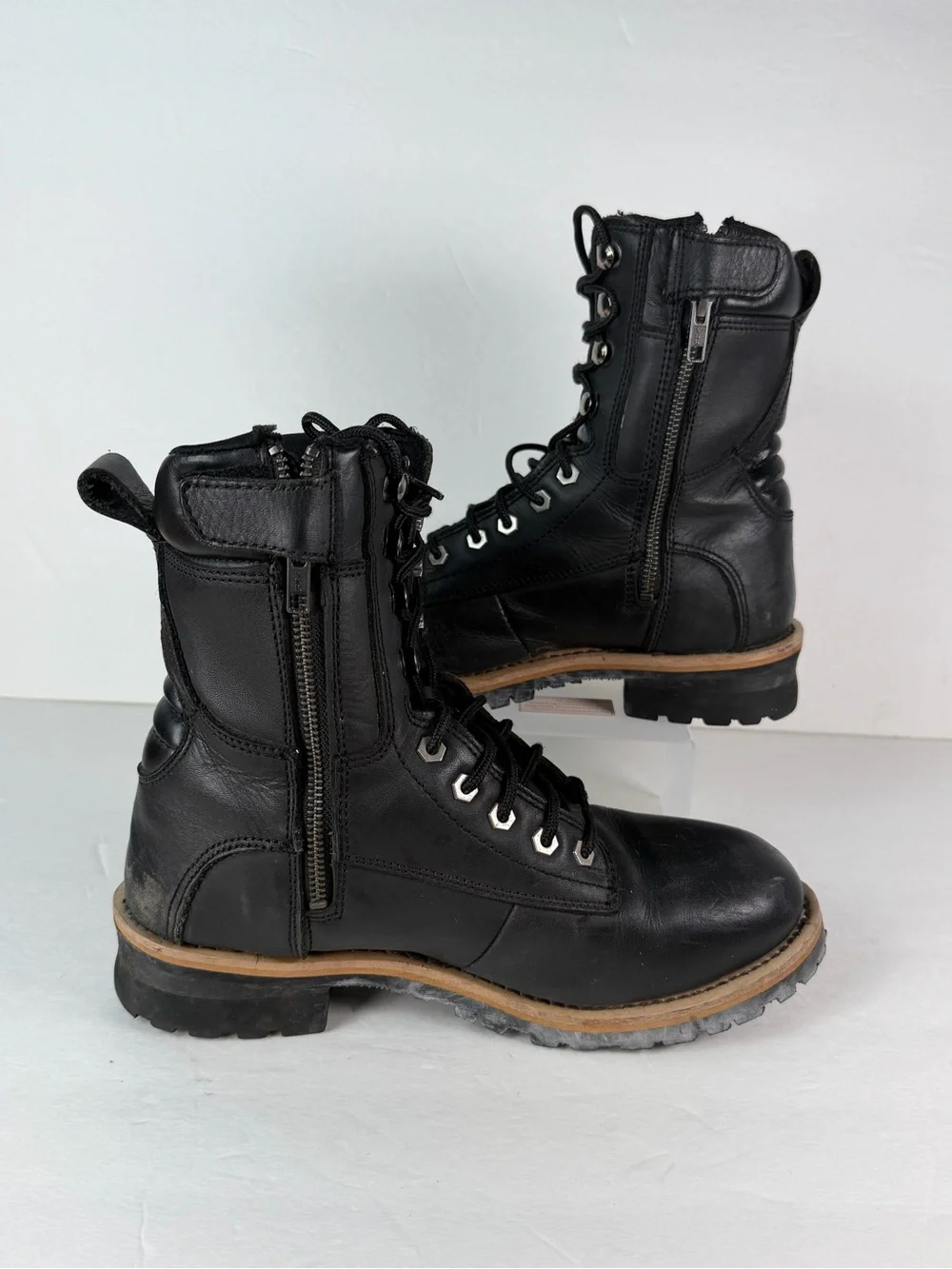 Z1R M4 Men’s Motorcycle Boots Size 8 Black Leather Lace Up Side Zip Biker